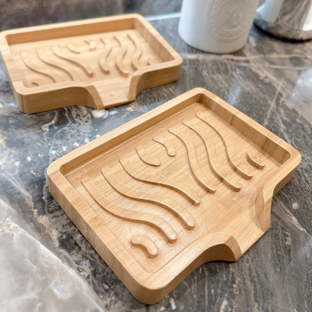 Savoniera din Lemn,  Sistem de Scurgere a Apei, 12.8 x 1.6 x 9.8 cm, Natur