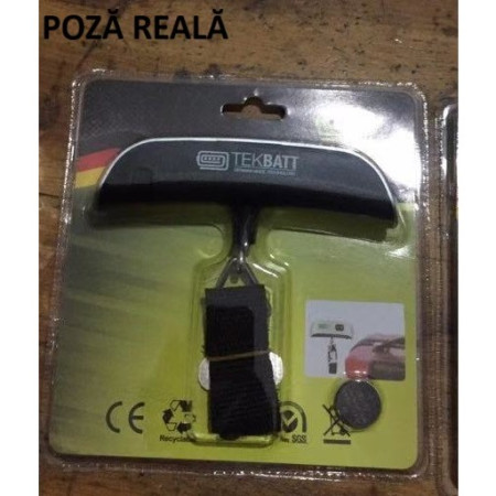 Cantar Digital de Mana Curea, Cyrax, Cantar Portabil, Cantarire Bagaje, Capacitate 50 kg, Functie de Tara, 12.5 x 2.8 x 2.8 cm, Alb-Negru