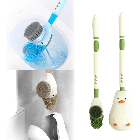Perie de Toaleta,  cu Suport de Perete, Recipient Detergent, 2 Tipuri de Perii, Model Rata, Verde