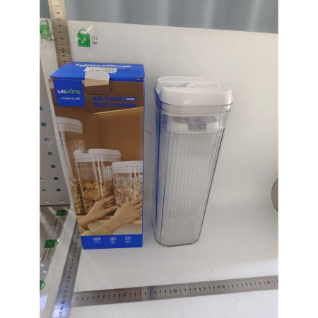 Cutii de Depozitare Alimente, Cyrax, Set din 2 Cutii de tip Container, Recipiente pentru Cereale in Bucatarie, 1.2 L-10x30.5 cm, 2.5 L-12.5x12.5x36.5 cm, Transparente cu Capac Alb