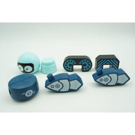 Cyrax Set inteligent de blocuri magnetice pentru copii, 7 piese, cutie depozitare, robotel, albastru