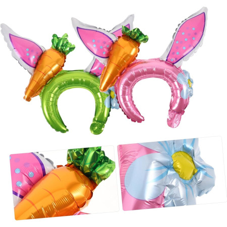 Balon din Folie Metalizata, Cyrax, Tip Coronita cu Urechi, Model Morcov, Ambalaj Individual, Pai Inclus, Umflare cu Aer sau Heliu, 43 x 40 cm, Roz