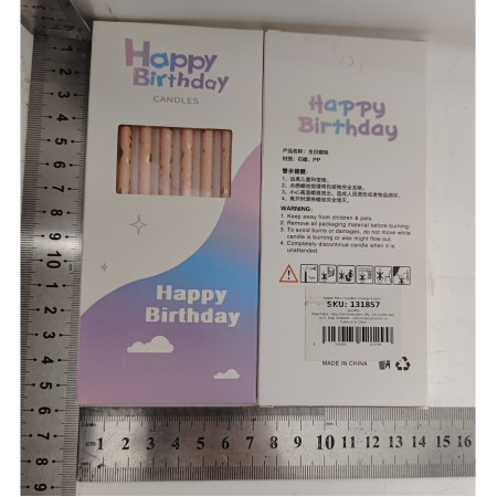 Set 6 Lumanari Lungi, Cyrax, din Parafina, 10 x 0.5 cm, Happy Birthday, Oranj Pal