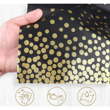 Fata de Masa, Cyrax, din PEVA, Imprimeu Buline Aurii, 137 x 274 cm, Impermeabila, Fara Pete, Curatare Rapida, Negru