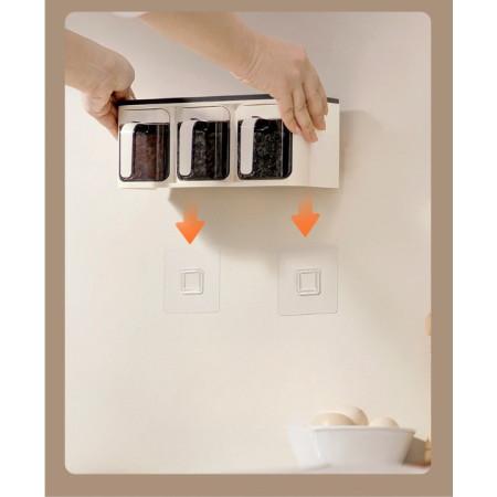 Cutie de Depozitare a Condimentelor, Cyrax, de Uz Casnic, Montare pe Perete, 3 Compartimente, 25.8 x 13.6 x 10.5cm, Alb-Negru