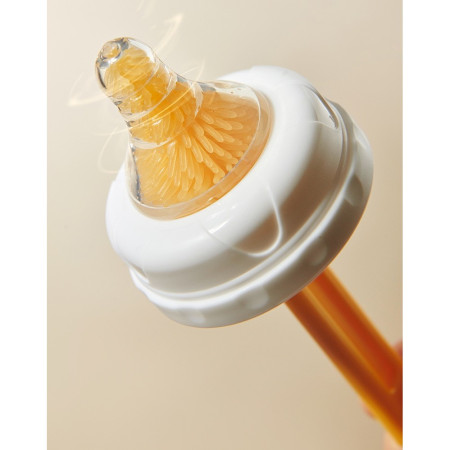 Set 7 Piese de Spalat/Uscat Biberoane, Cyrax, Portabil, Peri de Silicon, pentru Tetine, Suzete, Biberoane, Paie, Cutie Inclusa, 16 x 11 x 5 cm, Model Ursulet, Galben