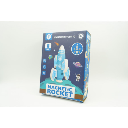 Cyrax Set inteligent de blocuri magnetice pentru copii, 8 piese, cutie depozitare, racheta, albastru