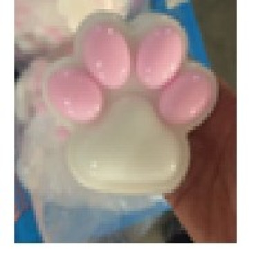 Jucarie Antistres Squishy, Cyrax, cu Revenire Lenta, Labuta de Pisica Pufoasa, 8.5 x 7.5 cm, Ambalaj Transparent, Alb Roz