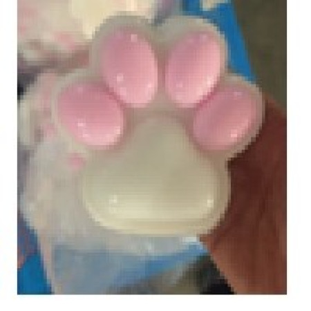 Jucarie Antistres Squishy, Cyrax, cu Revenire Lenta, Labuta de Pisica Pufoasa, 8.5 x 7.5 cm, Ambalaj Transparent, Alb Roz