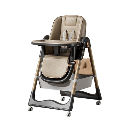 Scaun de Masa pentru Bebelusi si Copii, Cyrax, 2 Tavite si Husa Detasabile, Multifuncțional, Stabil, Centura de Siguranta, Inaltime Ajustabila, Spatar Reglabil Moale, Cos de Depozitare, 100x50x80cm, de la 6 Luni, Crem