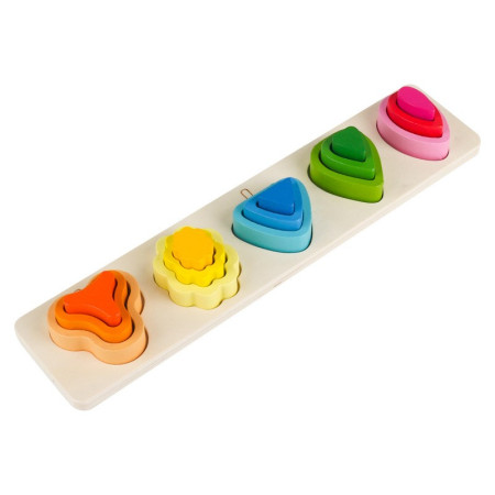 Jucarie Montessori din Lemn, Cyrax, Tip Puzzle, cu 5 Forme Asimetrice, 15 Piese, Educativa, Interactiva, Creativa, Model Copaci, Materiale Non Toxice, +2 Ani, 29x6.5 cm, Multicolor