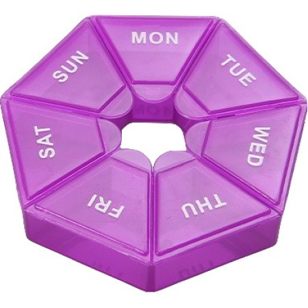 Cutie separator medicamente cu zilele saptamanii,  Plastic, 7 compartimente, Mov