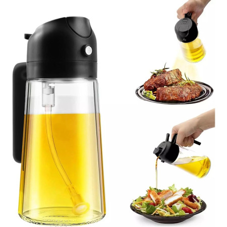 Recipient Ulei, Cyrax, 2in1, Functie Spray/Turnare, din Sticla, 470 ml, Fara Scurgere, Negru