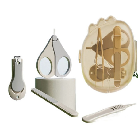 Set 4in1 de Ingrijire Unghii pentru Bebelusi, Cyrax, Cutie de Depozitare Dinozaur Transparent, 0-6 Ani, 11.5 x 9 x 3 cm, Bej