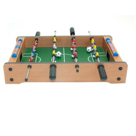 Mini Masa de Fotbal cu Teren si 12 Jucatori Cyrax, 4 Manere, cu Tablou pentru Scor, din Metal, Lemn si ABS, 34.5 x 23 x 7 cm, pentru copii/adulti