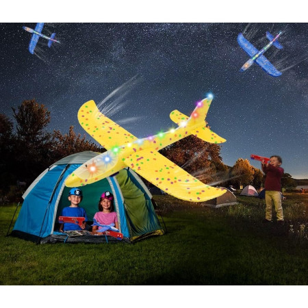 Pistol cu Lansator de Avion, Cyrax, din Polistiren+Plastic, +3 Ani, Avion 38 cm, Lansare 10 m, cu Lumini si Roti, Galben/Albastru