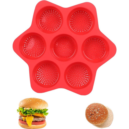 Forme de Silicon pentru Copt, Cyrax, 7 Forme Rotiunde, pentru Burgeri si Prajituri, 38.5 x 4 cm, Rosu