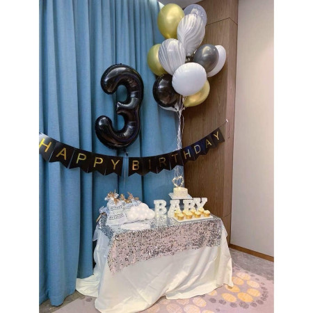 Balon din Folie Metalizata, Cyrax, Figurina Cifra, Tema Aniversare 100 cm, Ambalaj Individual, Pai inclus, Umflare cu Aer sau Heliu, Negru, Cifra 3