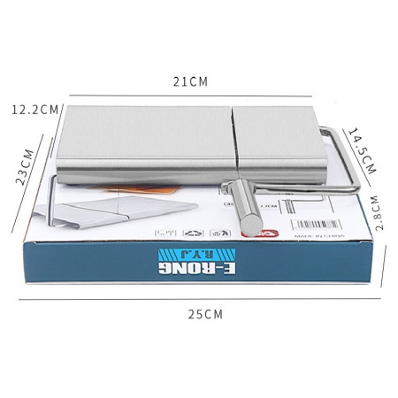 Feliator manual Cyrax, pentru cascaval, salam, prajituri, unt, din otel inoxidabil, usor de curatat si utilizat, 5 lame de schimb incluse, picioare antiderapante, 21 x 12.2 x 2.8 cm, argintiu