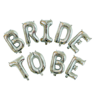 Set Baloane din Folie Metalizata, Cyrax, Model Bride to Be, Litere de 40 cm, Baloane Party, Ambalaj Individual, Pai Inclus, Umflare cu Aer sau Heliu, Argintiu