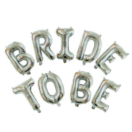 Set Baloane din Folie Metalizata, Cyrax, Model Bride to Be, Litere de 40 cm, Baloane Party, Ambalaj Individual, Pai Inclus, Umflare cu Aer sau Heliu, Argintiu
