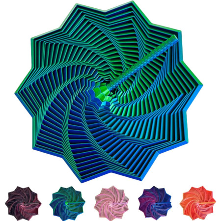 Jucarie Decompresie, Cyrax, Model Stea 3D, DuoChrome, Maner Spirala, Turn Magic Geometric, Multiple Forme, Anti-stress, 11 cm, Verde/Albastru
