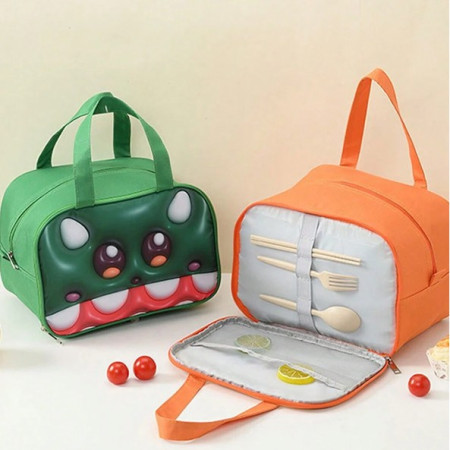 Geantă Frigorifică, Cyrax, cu Desene Animat 3D, Portabilă pentru Copii, de Prânz, din Pânză Oxford, 27.5x18x20 cm, Model Crocodil, Verde