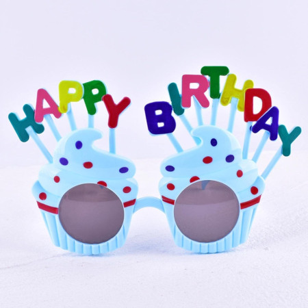 Ochelari Happy Birthday, Cyrax, Tematica Aniversare, Protectie Soare, din Plastic, Model Prajiturele, 18.5x11.5 cm, Albastru