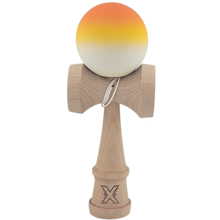Kendama X Originala, Profesionala, Cyrax, din Lemn, Rubber Grip, 18 cm, Gradient Portocaliu/Galben/Alb