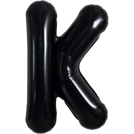 Balon Folie Metalizata Litera K, Cyrax, 40 cm, Umflati cu Heliu sau Aer, Ambalaj Individual, Pai inclus, Negru