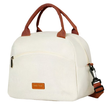 Geanta Termica pentru Pranz Cyrax, Multifunctionala, Compartimentata, Impermeabila, 2 Tipuri de Manere, 26x14.3x21.2 cm, Crem