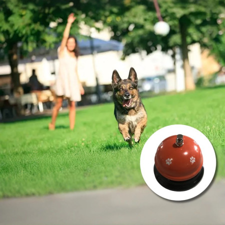 Clopotel Metalic Multifunctional,  Portocaliu cu Imprimeu Labuta Alba, 7.5x7.5x6.5 cm, Dresaj, Receptie, Restaurante