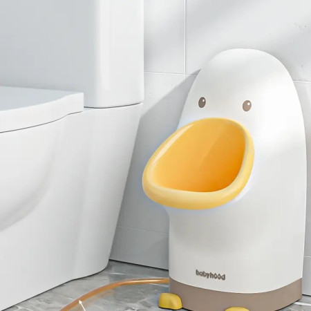 Olita tip Pisoar pentru Copii, Cyrax, +1an, Portabila, Design Ratusca, Model Prietenos, Non-Toxic, Usor de Curatat, 23.3 x 24 x 43 cm, Alb/Galben