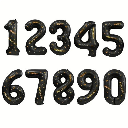 Balon din Folie Metalizata Cyrax, Figurina Cifra, Scris Happy Birthday, Tema Aniversare 100 cm, Ambalaj Individual, Pai inclus, Umflare cu Aer sau Heliu, Negru, Cifra 9