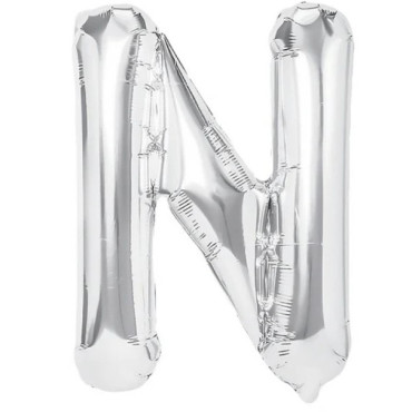 Balon Folie Metalizata Litera N, Cyrax, 80 cm, Umflati cu Heliu sau Aer, Ambalaj Individual, Pai inclus, Argintiu