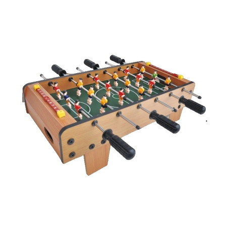 Masa de Fotbal cu Teren, Cyrax, cu Picioare Scurte, 6 Manere, Tablou de Scor, 50 x 25 x 18 cm, din Lemn/Otel/ABS, Maro