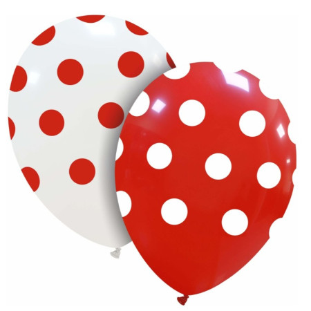 Set 10 Baloane din Latex, Cyrax, Model Party cu Buline, 30 cm, Alb si Rosu, 2.8 g