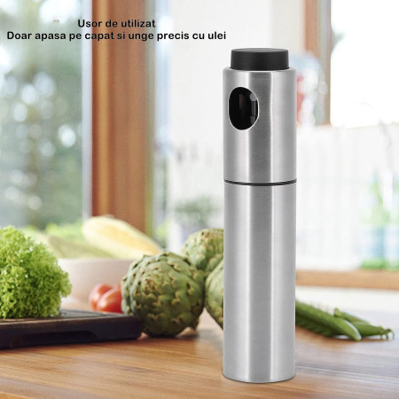 Pulverizator ulei Cyrax, spray, material otel inoxidabil, manual, 100 ml, 17.7 x 4 cm, argintiu