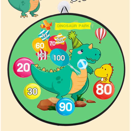 Joc Darts Cyrax pentru Copii, Placa Pliabila 70 cm, 8 Mingii Velcro/Scai Simple, 2 Mingii Luminoase, Model Dinozaur Park, Verde