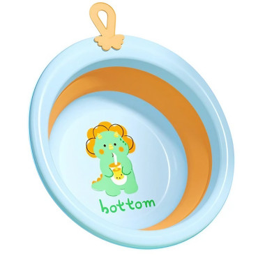 Cada Pliabila pentru Baie pentru Copii, Cyrax, Cadita pentru Bebelusi, Model Rotund cu Dinozaur, Blue, 30x30x3.7 cm, 4L