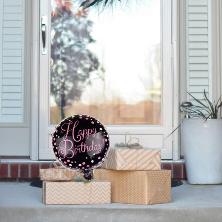 Balon din Folie Metalizata, Cyrax, Figurine, Model 2, Happy Birthday, Tematica Aniversare, 45 cm, Ambalaj Individual, Pai Inclus, Umflare cu Aer sau Heliu, Multicolor