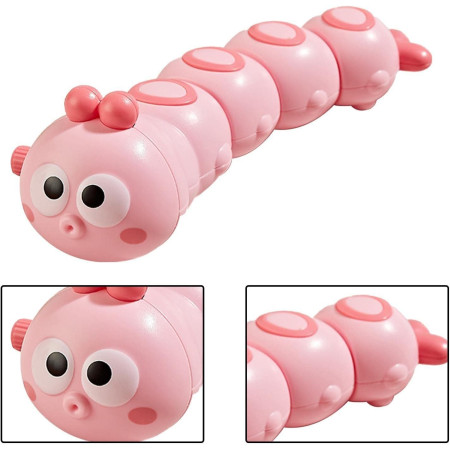 Jucarie mecanica pentru copii Cyrax, omida haioasa, material ABS, cu cheita, distractiva, se taraste, se misca, 15 x 4 cm, roz