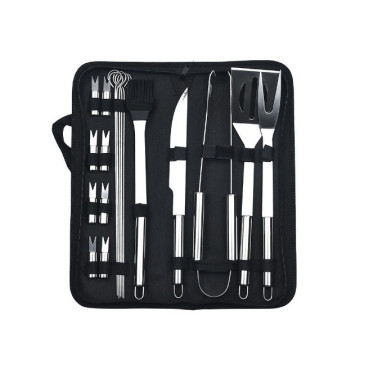 Set 18 Ustensile pentru Gratar, Cyrax, din Otel Inoxidabil, Geanta Oxford, Argintiu