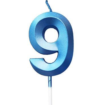 Lumanare Cifra 9, Cyrax, Model Diamond, 5 x 3.4 cm, Albastru