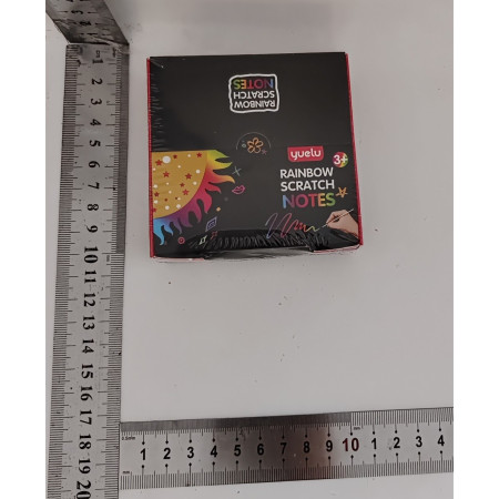 Set 100 de Planse Razuibile, Cyrax, din Hartie Curcubeu, 2 Creioane din Bambus + 2 Sabloane, +3 Ani, 8.5 x 8.5 cm, Multicolor