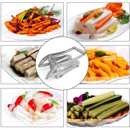 Feliator manual Cyrax, pentru cartofi pai si legume, din inox, cu 2 dimensiuni de feliere, 25.5 x 11.7 cm, argintiu