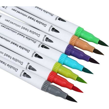 Set Carioci pe Baza de Apa, Cyrax, 2 in 1, pentru Pictura, Caligrafie, 120 Culori, Penar Negru, Corp Carioca Alb, 27.5 x 19.5 x 8 cm, Multicolor