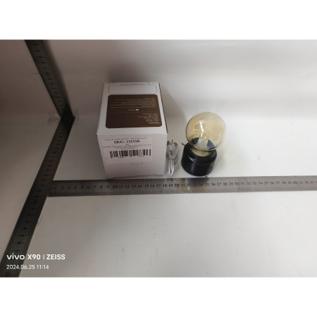 Lampa LED Decorativa sub forma de Bulb, Retro pentru interior, Negru/ Transparent, 5 V, 500 mA, ABS, Lumina Calda, Incarcare USB, Autonimie 12 Ore, Comutator Metalic,  11x7x6 cm