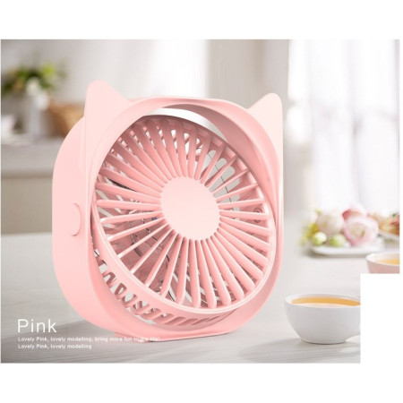 Mini ventilator pentru birou cu usb,  rotire 360 grade, 3 viteze, 13.5 x 12,8 cm, Roz