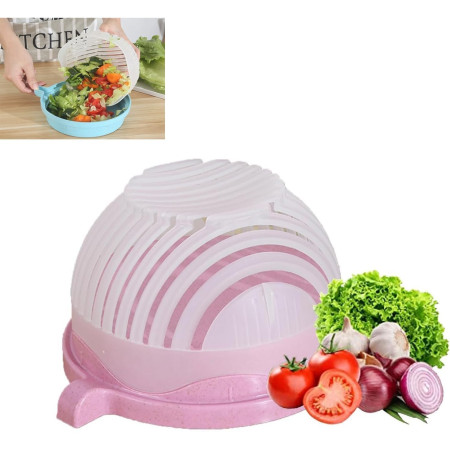 Bol Feliator pentru Salata, Cyrax, Castron Multifunctional pentru Legume si Fructe, pentru Spalat si Taiat Legumele, cu Scurgere si Tocator, Ergonomic, Protectie pentru Maini, 21x18.5x11.5 cm, Roz